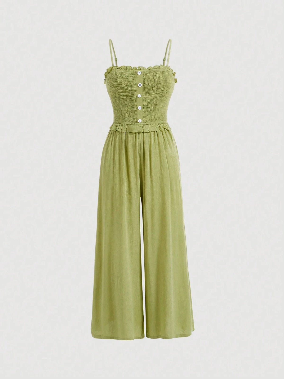 Casual Green Jumpsuit With Spaghetti Straps For Holiday
