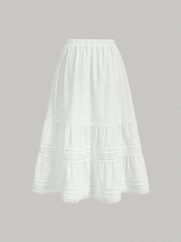 MOD Ladies" Solid Color Lace Splice Skirt