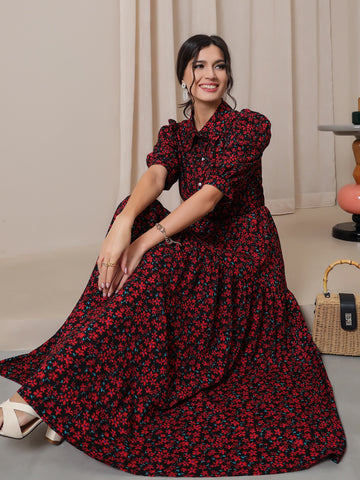 Modely Ditsy Floral Puff Sleeve Shirt Dress