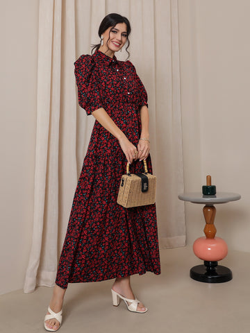 Modely Ditsy Floral Puff Sleeve Shirt Dress