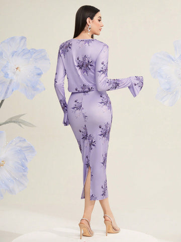 Women'S Floral Print Open-Front Jacket And Cami Dress Set