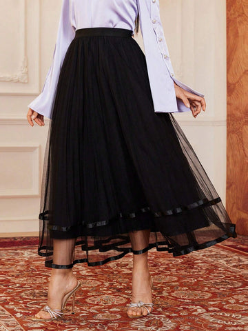SHEIN Modely Women's Mesh Tulle A-Line Midi Skirt