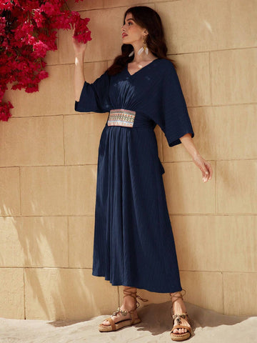 Ramadan Women's Textured Waist-Cinching Dress