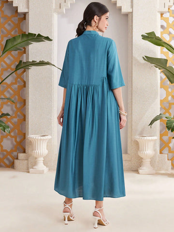Mulvari Women'S Floral Print Stand Collar Shirt Dress