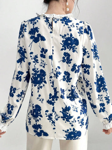 Mulvari Women Fashionable And Elegant Printed Shirt With Lace Collar