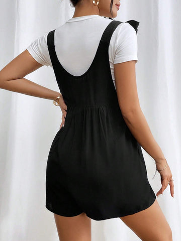 1pc Bow Shoulder Solid Moisture Wicking Romper