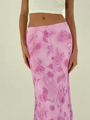Privé Elegant Flower Print Low Waist Mermaid Long Skirt