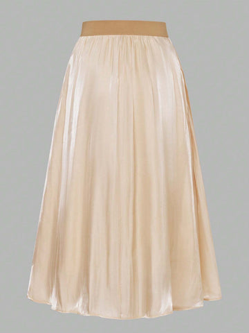Privé Elegant Glossy Color-Blocking Waist Skirt For Spring/Summer