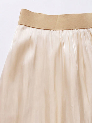 Privé Elegant Glossy Color-Blocking Waist Skirt For Spring/Summer