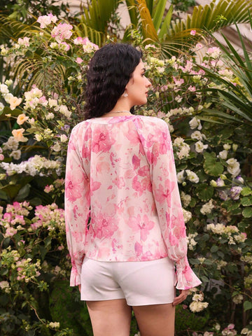 Privé Floral Printed Chiffon Long Sleeve Shirt