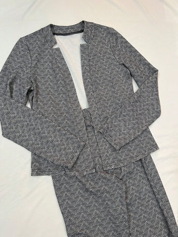Random Herringbone Pattern Long Sleeve Jacket And Pants 2pcs/set