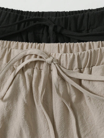 Privé Women'S Casual Elastic Waistband Shorts 2pcs/Set