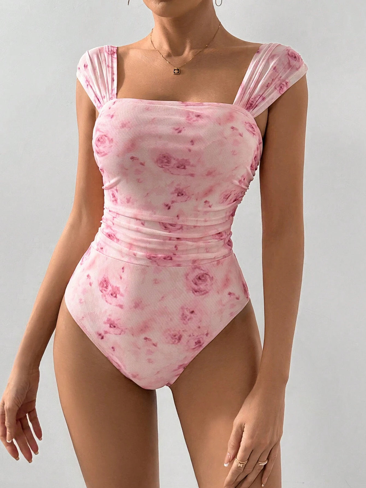 Women Floral Ruched Fashion Bodysuit For Spring And Summer