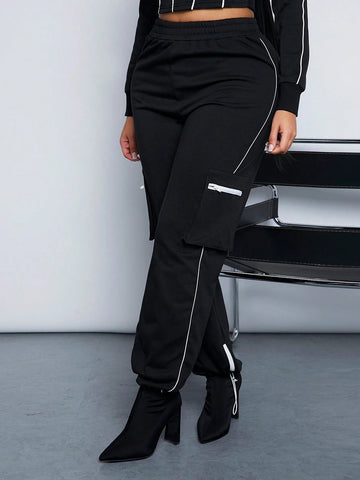 SXY Clubwear Sexy Patchwork Black & White Utility Jogger Pants For Women