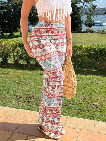 SXY Paisley Resort Wear Beach Vacation Outfits Vacation Outfits Vacation Clothes For Women Summer Clothes For Women Bohemian Style Beach Women's Floral Printed Flared Pants For Summer Vacation