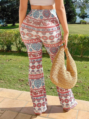 SXY Paisley Resort Wear Beach Vacation Outfits Vacation Outfits Vacation Clothes For Women Summer Clothes For Women Bohemian Style Beach Women's Floral Printed Flared Pants For Summer Vacation