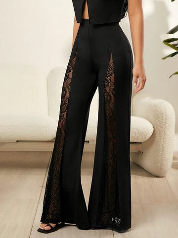 SXY Sexy Contrast Lace Flare Leg Pants