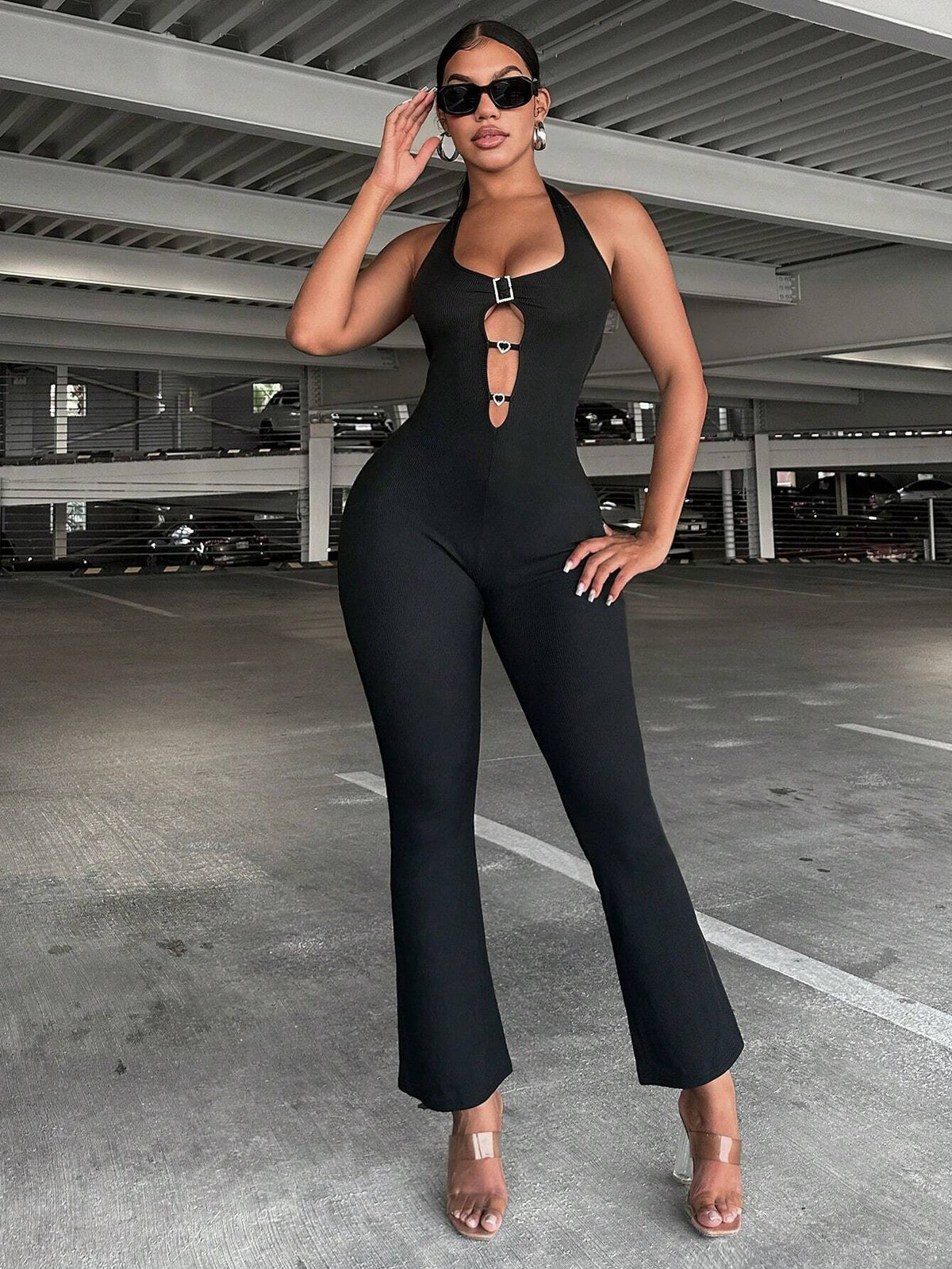 Solid Color Basic Cutout Jumpsuit For Daily Wear