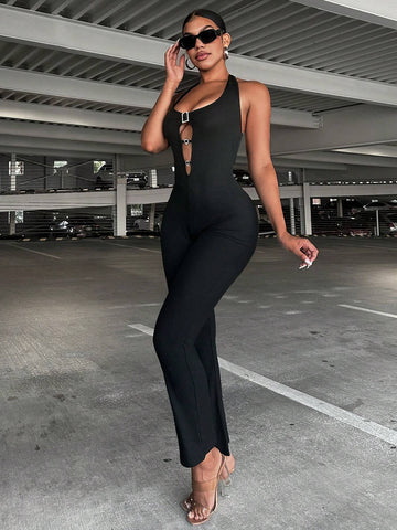 Solid Color Basic Cutout Jumpsuit For Daily Wear