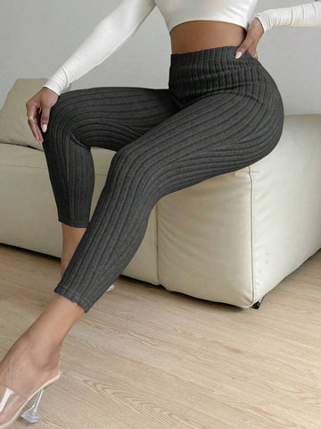 SXY Solid Ribbed Knit Leggings
