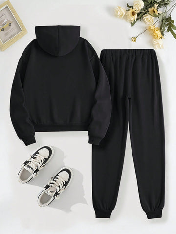 Women'S Love Heart & Letter Print Hoodie And Jogger Pants Set