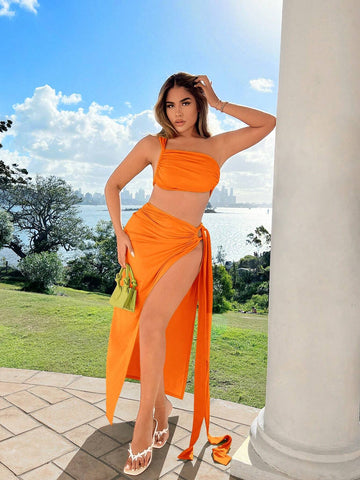 Women Summer Holiday Set, Two-Piece Set With A Large Swing Split Skirt