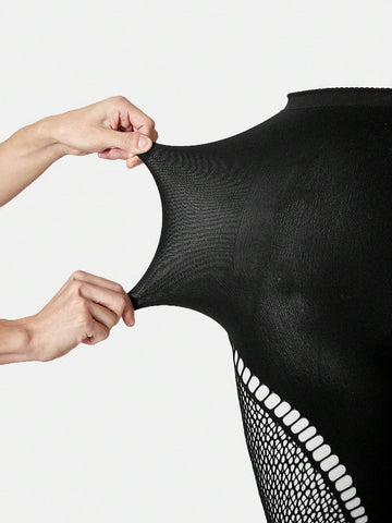 Women's Sleeveless Fishnet Splice Bodysuit Shorts Suitable For Club