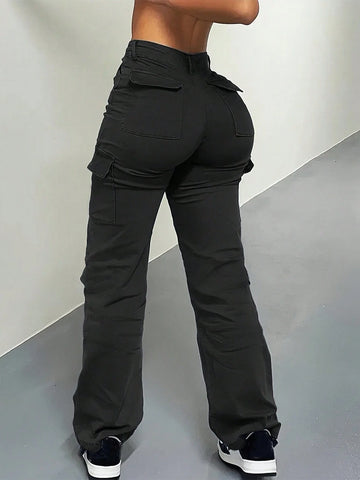 SXY Women's Solid Color Flap Pocket Long Pants