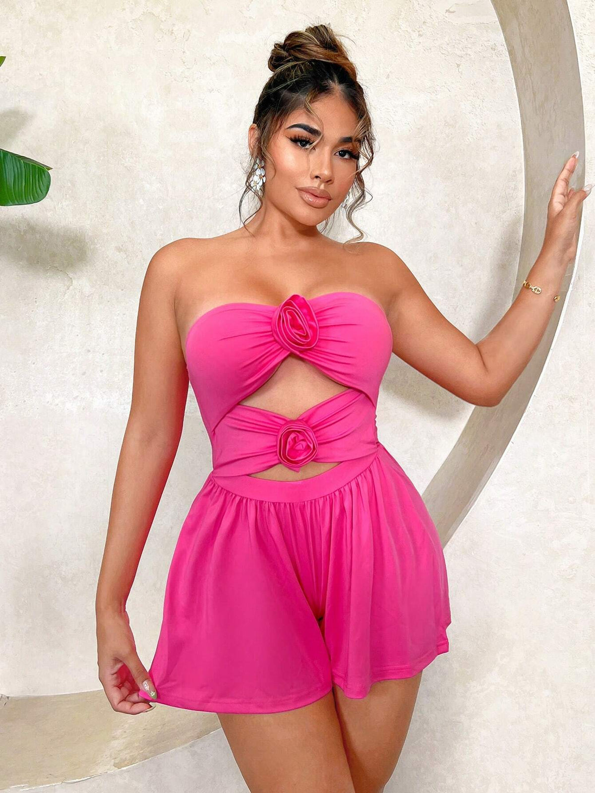 Women's Strapless Floral Hollow Out Jumpsuit For Vacation