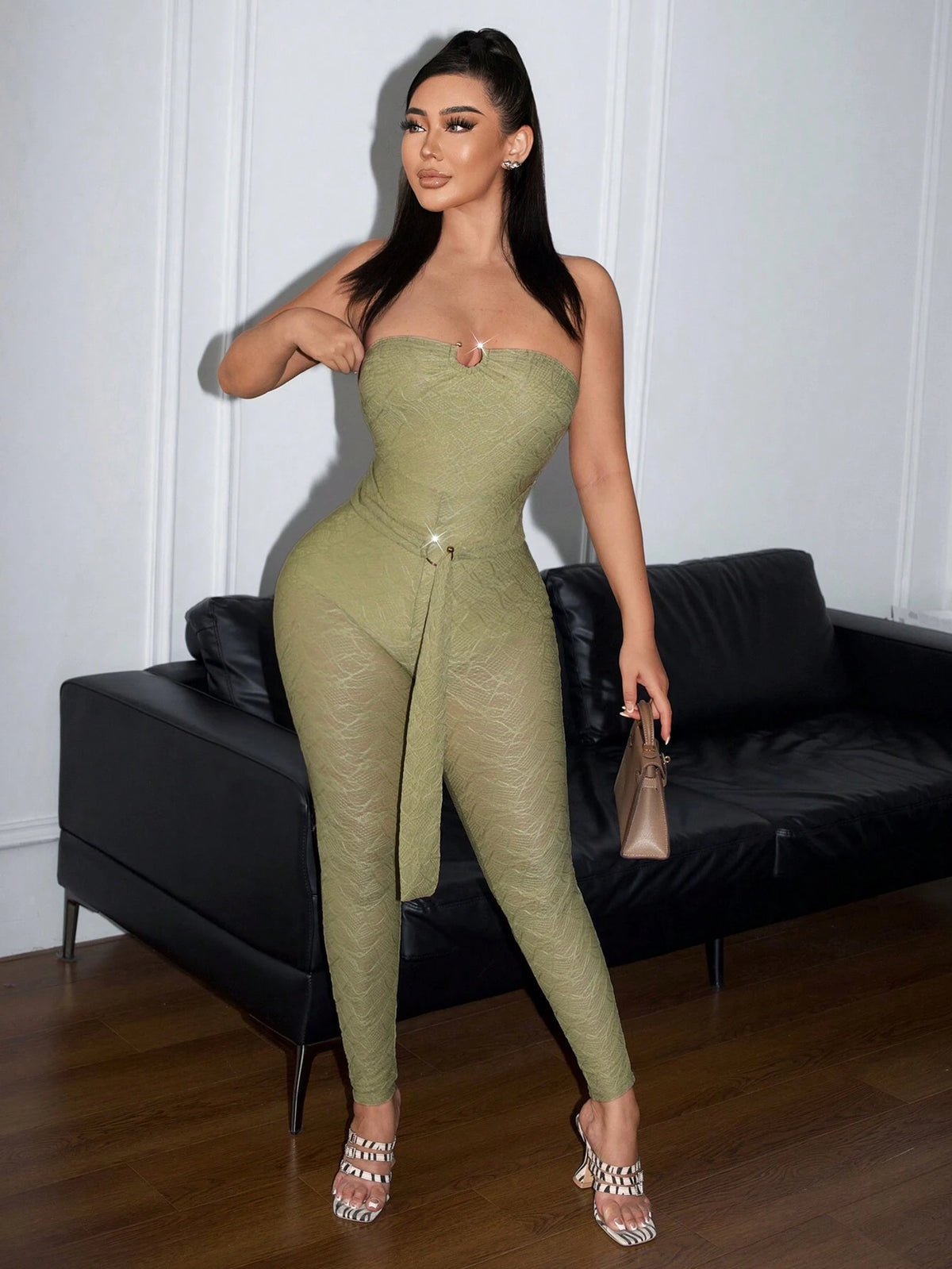 Women Summer Party Dress Sexy Strapless Tight Jumpsuit With Rounded Arc