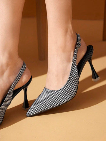 Sexy & Fashionable Pointed High Heels In Black Or White, With Back Strap For Spring And Autumn