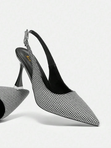 Sexy & Fashionable Pointed High Heels In Black Or White, With Back Strap For Spring And Autumn