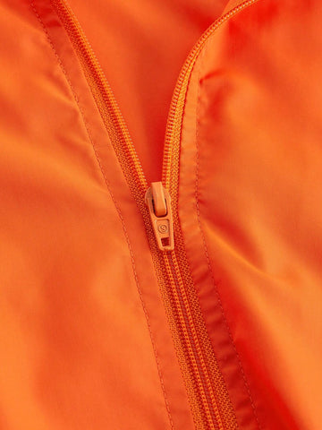 Casual Front Zipper Elastic Waist Orange Fitted Women's Romper-C