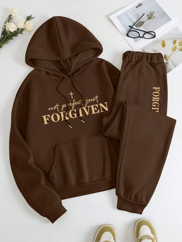 Women'S Letter Printed Hoodie And Pants Set
