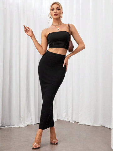 Tall Solid Pencil Black Slim Fit Skirt
