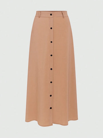 VCAY Casual Solid-Colored Front Buttoned Skirt For Spring/Summer