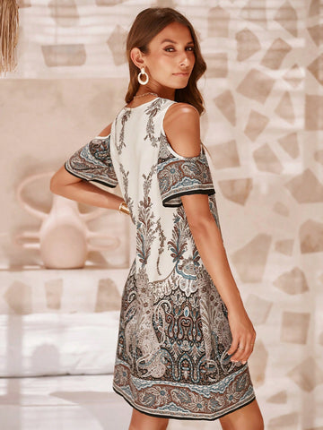 VCAY Off-Shoulder Floral Print Bodycon Dress
