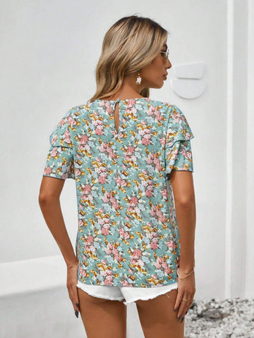 VCAY Resort Style Double Collar Cap Sleeve Women Shirt