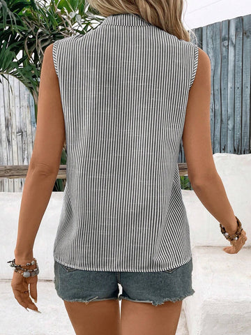 VCAY Women\ Vacation Leisure Color-Block Striped Sleeveless Blouse