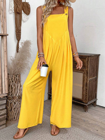 Women's Casual Spring/Summer Solid Color Wide-Leg Overalls