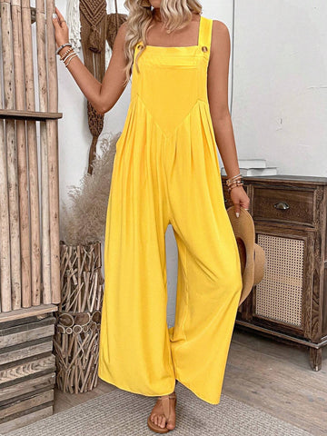 Women's Casual Spring/Summer Solid Color Wide-Leg Overalls