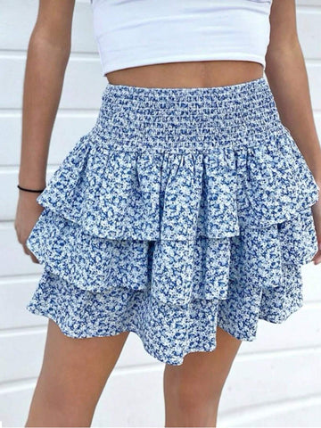 VCAY Women's Ditsy Floral High Waist Pleated A-Line Skirt For Vacation