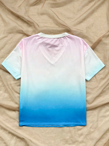 WYWH Gradient Loose Casual Vacation V-Neck T-Shirt With Lazy Feeling