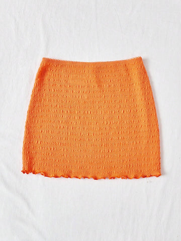WYWH Ladies' Vacation Vacation Orange Knit Texture Elastic Waistband Wave Edge Casual Bodycon Skirt