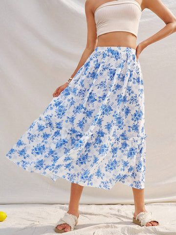 WYWH Leisure Vacation Rural Floral Printed Skirt