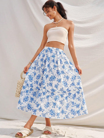 WYWH Leisure Vacation Rural Floral Printed Skirt