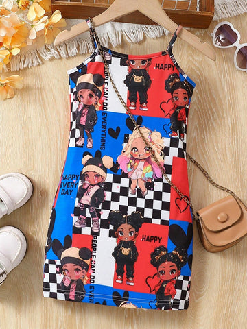 Young Girl Checkerboard Print Cami Dress