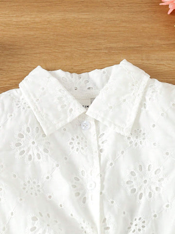 Young Girls' Casual Solid Color Lace Detail Shirt For Spring And Summer