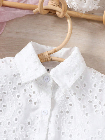 Young Girls' Hollow Out Embroidery Loose Short Casual Shirt