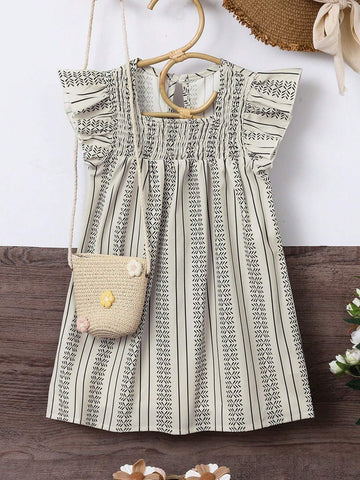Summer New Arrivals Striped Wavy Collar & Flare Sleeved Chic Dress